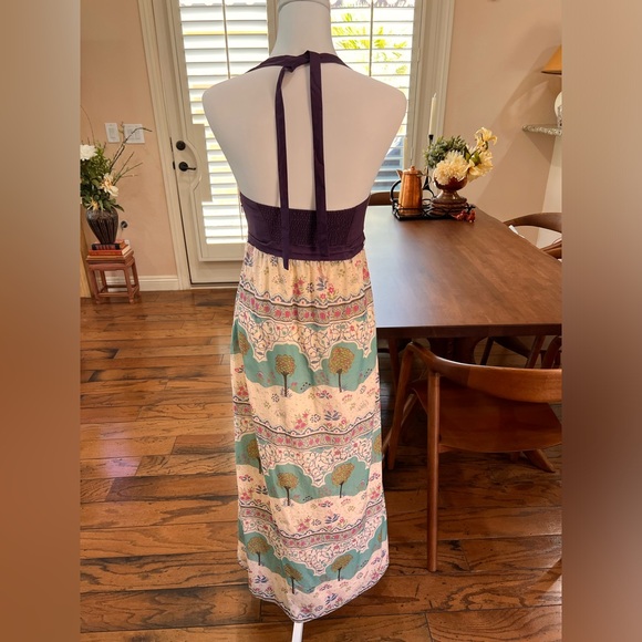 Maeve Skoura Idyll Maxi Dress Silk Blend Halter Novelty Print Whimsical Boho 0 - Picture 8 of 8